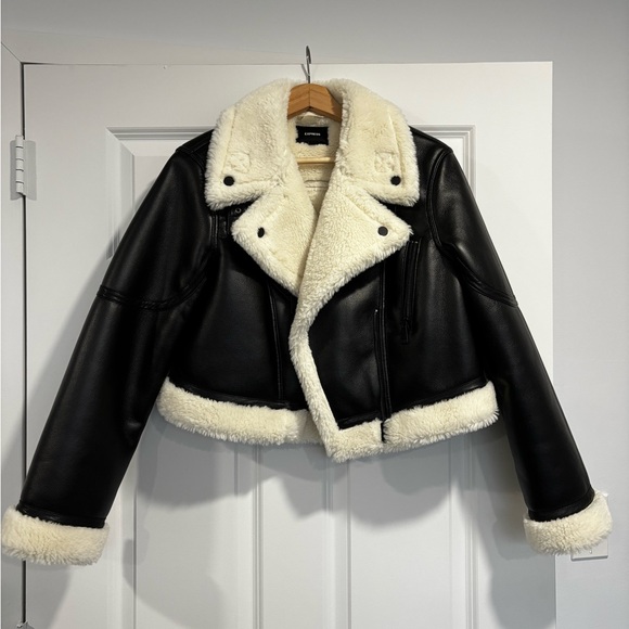 Express Jackets & Blazers - Express Cropped Faux Fur and Leather Jacket